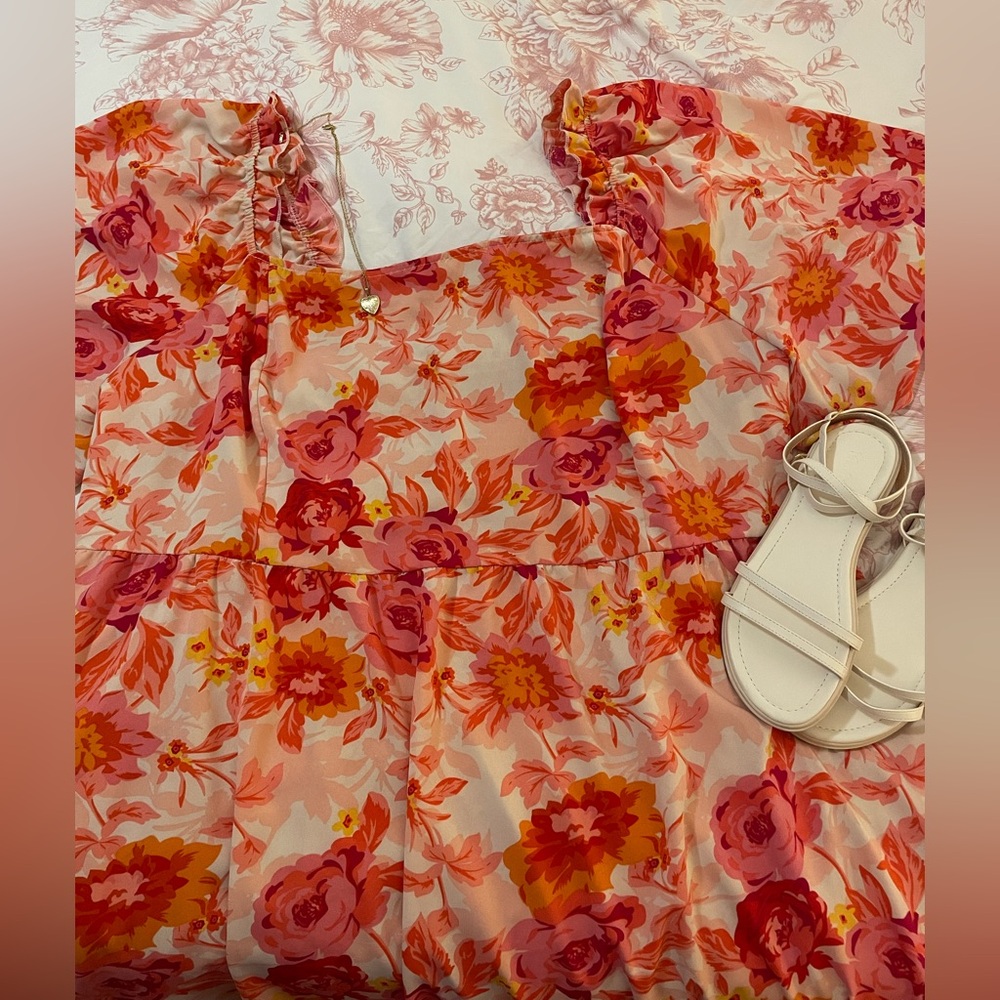 Floral Pink and Orange Summer Maxi Dress